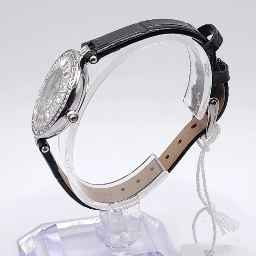 Invicta Celestial 70351 Womens Watch Silver Crystal Black Leather 30mm NEW